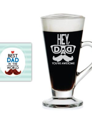 TheYaYaCafe Yaya Cafe Birthday Gifts for Father Awesome Dad Engraved Glass Tea Coffee Mug Cup with Coaster