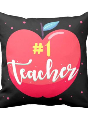 TheYaYaCafe Teachers Day Gifts Apple No. 1 Teacher Printed Cushion Cover (12 inch X 12 inch)