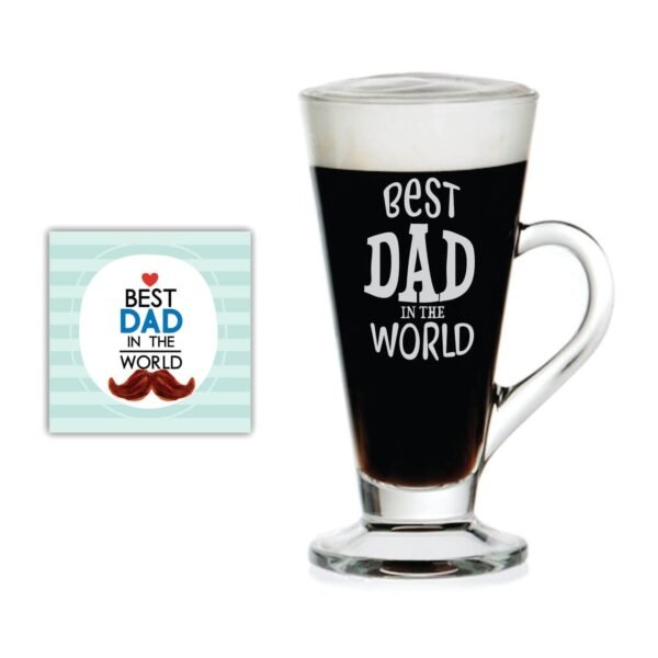 Yaya Cafe Birthday Gifts for Father Best Dad in The World Engraved Glass Tea Coffee Mug Cup with Coaster