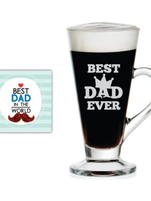 TheYaYaCafe King Best Dad Ever Engraved Glass Tea Ceramic Coffee Mug Cup 230 ml with Coaster