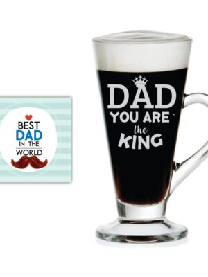 TheYaYaCafe You are King Dad Engraved Glass Tea Coffee Mug Cup (Clear, 8 oz/230 ml) with Coaster