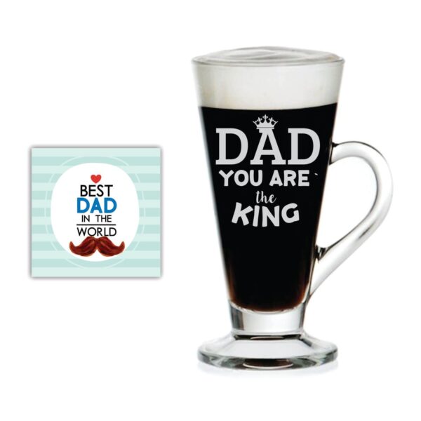 TheYaYaCafe You are King Dad Engraved Glass Tea Coffee Mug Cup (Clear, 8 oz/230 ml) with Coaster