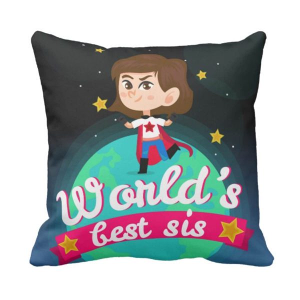 Yaya Cafe™ 12X12 inches Birthday Bhaidooj Gift for Sister, Cushion Cover Worlds Best Sis