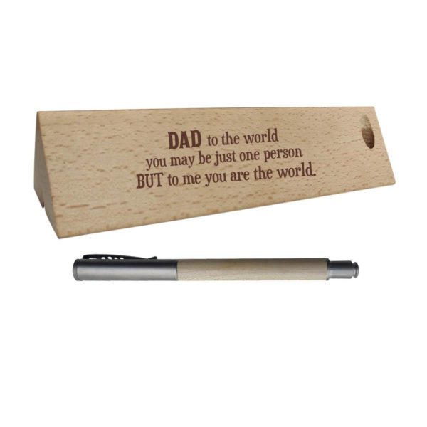 TheYaYaCafe Birthday Gifts for Father Handmade Wooden Pen with Engraved Triangle Pen Box Holder - Dad To The World You May Be