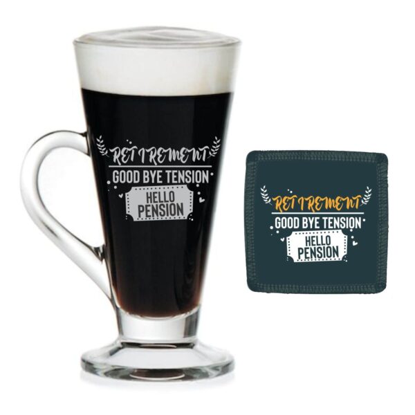 TheYaYaCafe Birthday Gifts for Father Retirement Gifts for Mother Father Good Bye Tension Hello Pension Engraved Glass Tea Mug -