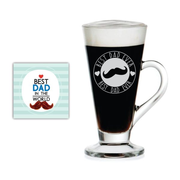 TheYaYaCafe Yaya Cafe Birthday Gifts for Father Moustaches Best Dad Ever Engraved Glass Tea Coffee Mug Cup with Coaster