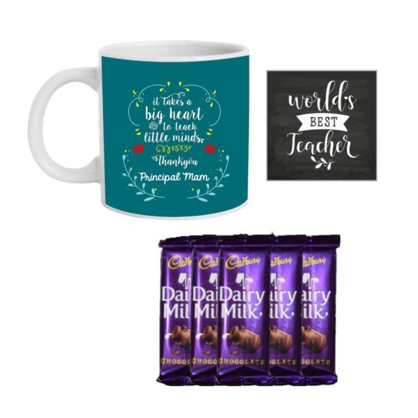 YaYa cafe™ Teachers Day Gift Combo, Thank You Principal Mam Mug, 5 Dairy Milk Chocolates, with Coaster