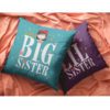 YaYa cafe Cutest Big Naughty Lil Sister Printed Canvas Fabric 20 x 20-inch Cushion Cover (Purple) -Set of 2