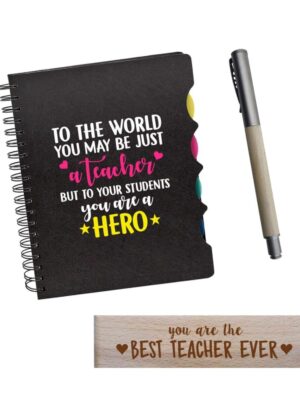 TheYaYaCafe® Birthday Gifts for Teachers, To The World You May Just A Teacher Gift Combo - Printed Notebook A5 Size, 300 Ruled