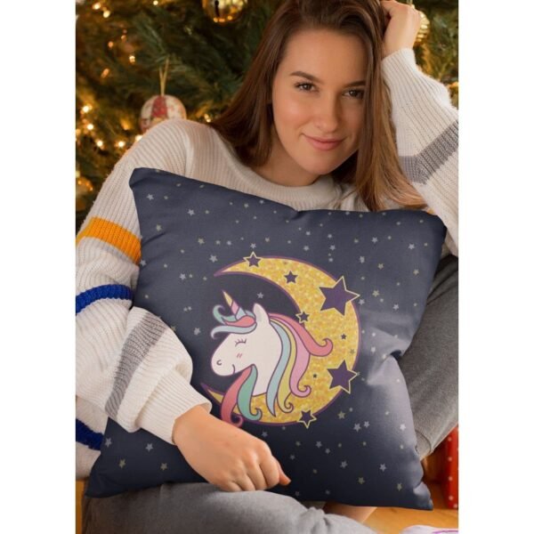 Birthday Gifts 12 x 12 Dream Moon Unicorn Printed Velvet Cushion (with Filler) Throw Pillow Sofa