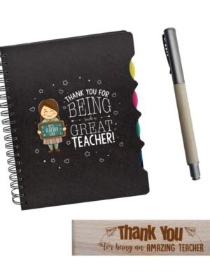 TheYaYaCafe® Birthday Gifts for Teachers, Thank You Great Teacher Gift Combo - Printed Notebook A5 Size, 300 Ruled Pages, Pen