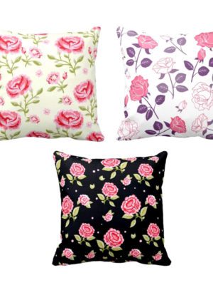 TheYaYaCafe® 20X20 inches Set of 3 Cushion Covers Graceful Floral Flowers Printed Sofa Throw Pillows Multicolor