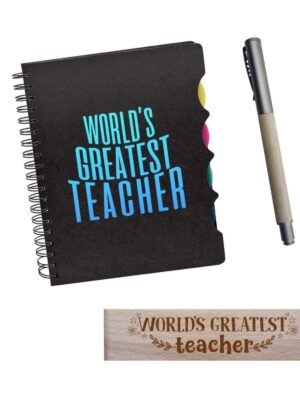 TheYaYaCafe® Birthday Gifts for Teachers, World's Greatest Teacher Gift Combo - Printed Notebook A5 Size, 300 Ruled Pages, Pen