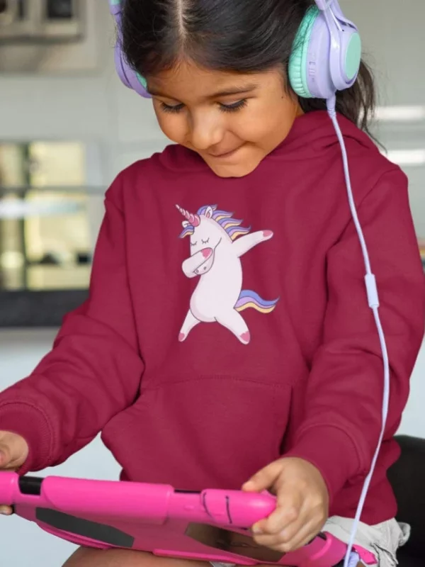 Kids Unisex Winterwear Hoodie Swag Unicorn Sweatshirt Black with Kangaroo Pockets