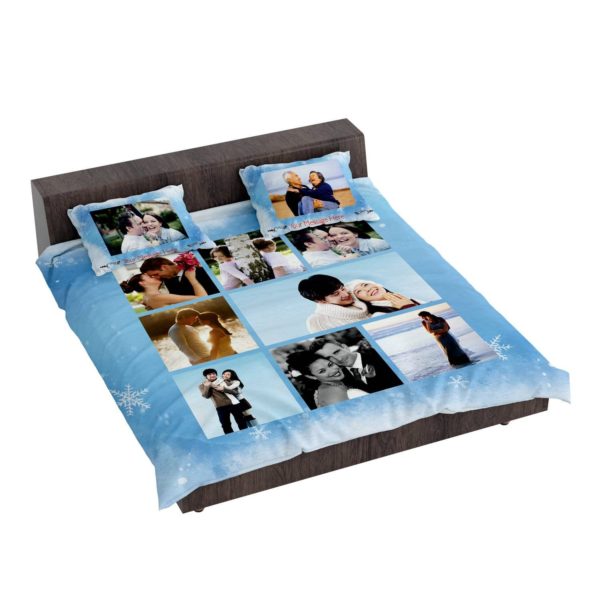 Personalized 8 Photo Collage Double Bedsheet with Pillow Covers