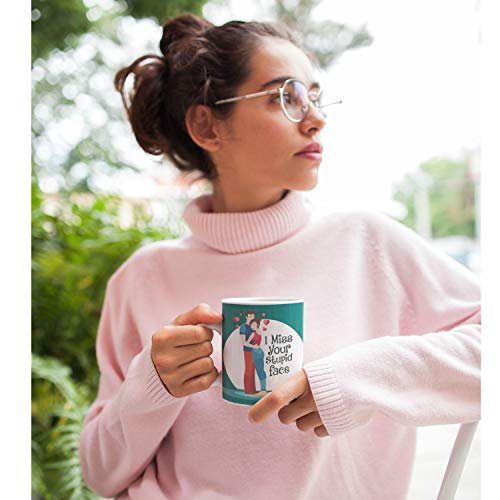 Valentine Gifts Combo for Girlfriend Wife Mug I Miss Your Stupid Face with Coaster, Cushion Cover