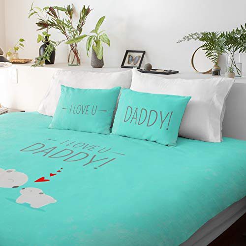 I Love You Daddy Designer Double Bedsheet for Dad with 2 Pillow Covers for Dad - Sky Blue