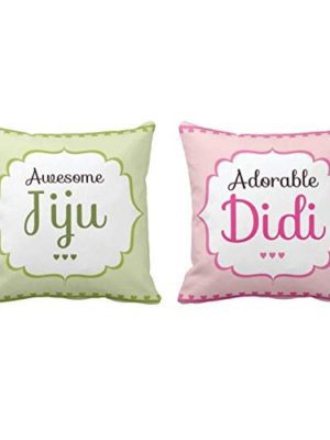 Awesome Jiju Adorable Didi Canvas Fabric Cushion Cover, 16X16 inches (Green) - Set of 2