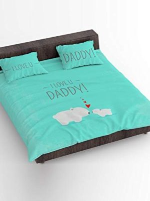 I Love You Daddy Designer Double Bedsheet for Dad with 2 Pillow Covers for Dad - Sky Blue