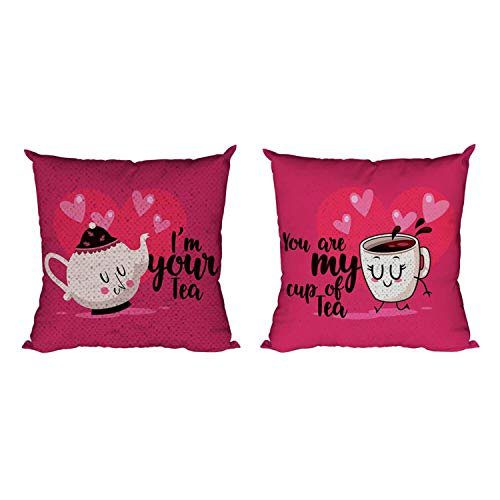 Valentine Couple Gifts for Husband Wife You are My Cup of Tea Magic Sequin Cushion Covers Set of 2 Love Anniversary - 24 x 24 inches