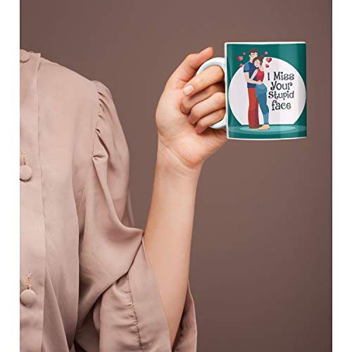 Valentine Gifts Combo for Girlfriend Wife Mug I Miss Your Stupid Face with Coaster, Cushion Cover