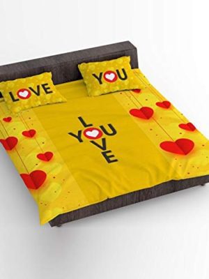 Valentine Gifts I Love You Romantic Couple bedsheet for Girlfriend, Boyfriend, Husband, Wife with 2 Pillow Covers - Yellow