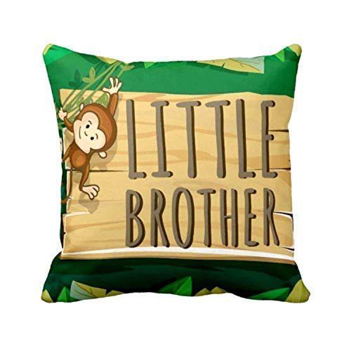 Rakhi Gifts 12X12 inches Canvas Cotton Cushion Cover Little Monkey Brother Printed Raksha Bandhan, Green