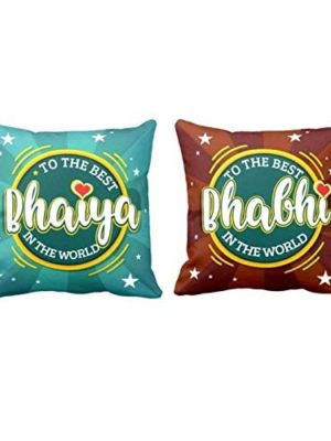 Rakhi for Brother-Bhabhi Combo, Cushion Covers 24X24 inches Bhaiya Bhabhi in The World with Printed-Rakhi