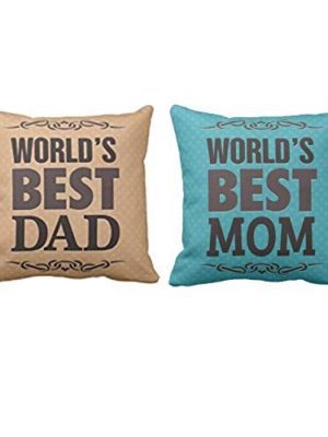 Birthday Gifts for Mom Dad 16 x 16 inches Worlds Best Mom Dad Printed Velvet Cushion Cover Throw Pillow