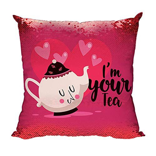Valentine Couple Gifts for Husband Wife You are My Cup of Tea Magic Sequin Cushion Covers Set of 2 Love Anniversary - 24 x 24 inches
