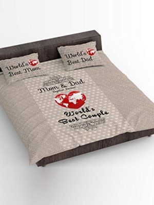 Worlds Best Couple Mom Dad Double Bedsheet with 2 Pillow Covers