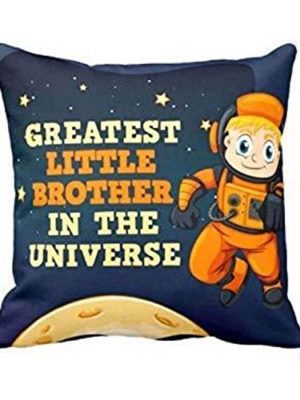 Cotton Greatest Little Brother Printed Cushion with Rakhi, Roli Chawal (12X12 Inches, Green)