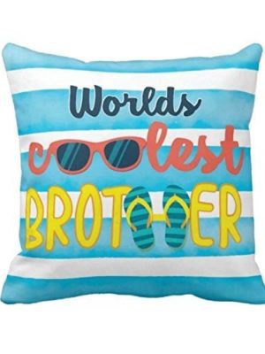 Cotton Worlds Coolest Brother Printed Cushion Cover with Rakhi, Roli Chawal (12X12 Inches, Sky Blue)