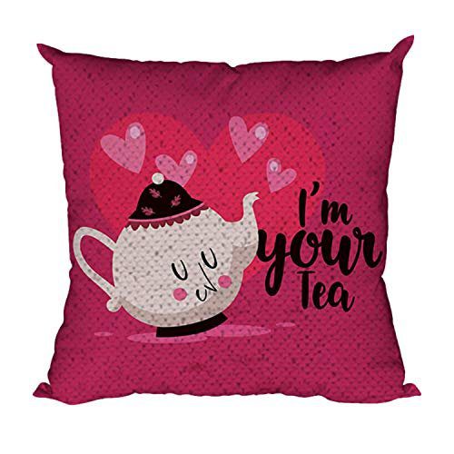 Valentine Couple Gifts for Husband Wife You are My Cup of Tea Magic Sequin Cushion Covers Set of 2 Love Anniversary - 24 x 24 inches