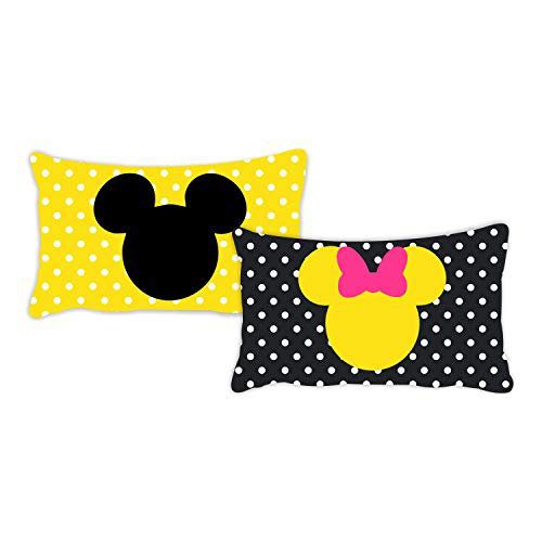 Anniversary Gifts Mickey Minnie Printed Bedsheet for Couple with 2 Pillow Covers - Yellow and Black