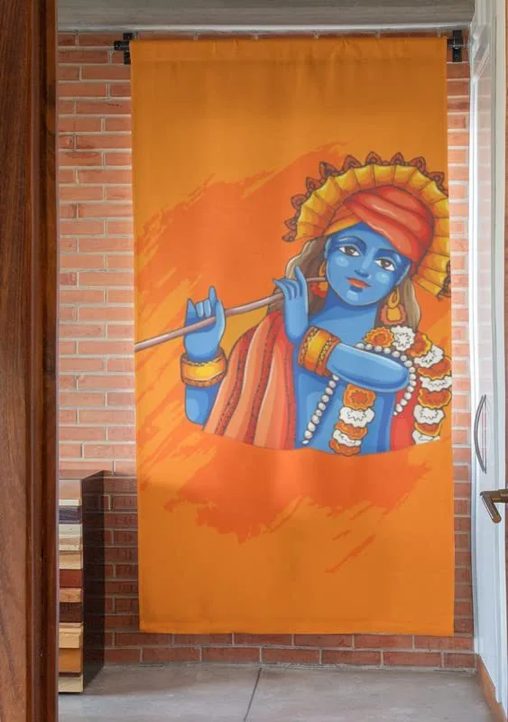 TheYaYaCafe Digital Printed Krishna Ji Temple Curtains for Pooja Room, Curtains for Mandir 2x3 Feet - Cute Krishna