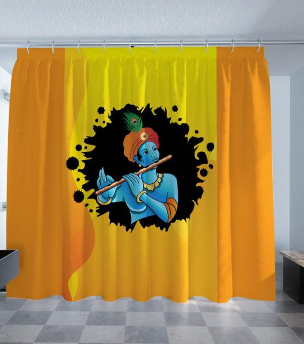 TheYaYaCafe Digital Printed Krishna Ji Temple Curtains for Pooja Room, Curtains for Mandir 2x3 Feet - Cute Krishna