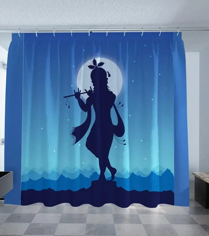 TheYaYaCafe Digital Printed Krishna Ji Temple Curtains for Pooja Room, Curtains for Mandir 2x3 Feet - Cute Krishna