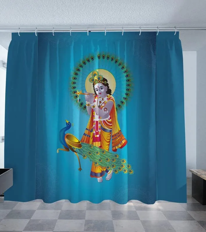 TheYaYaCafe Digital Printed Krishna Ji Temple Curtains for Pooja Room, Curtains for Mandir 2x3 Feet - Cute Krishna