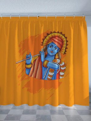 TheYaYaCafe Digital Printed Krishna Ji Temple Curtains for Pooja Room, Curtains for Mandir 2x3 Feet - Cute Krishna