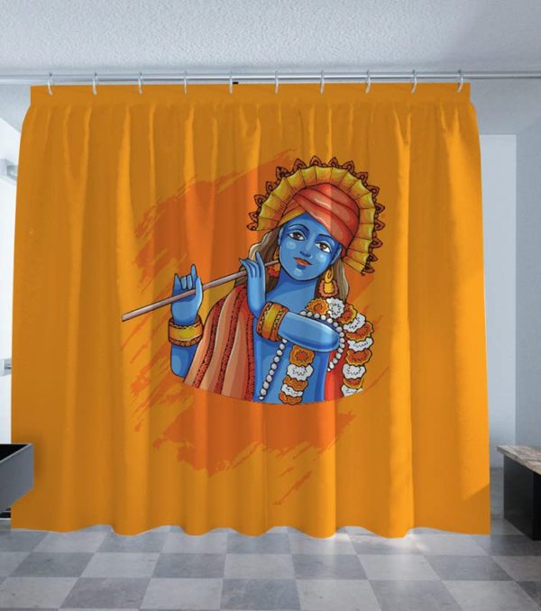 TheYaYaCafe Digital Printed Krishna Ji Temple Curtains for Pooja Room, Curtains for Mandir 2x3 Feet - Cute Krishna