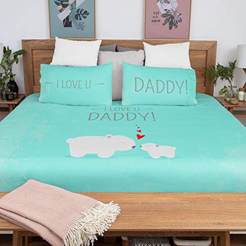 I Love You Daddy Designer Double Bedsheet for Dad with 2 Pillow Covers for Dad - Sky Blue