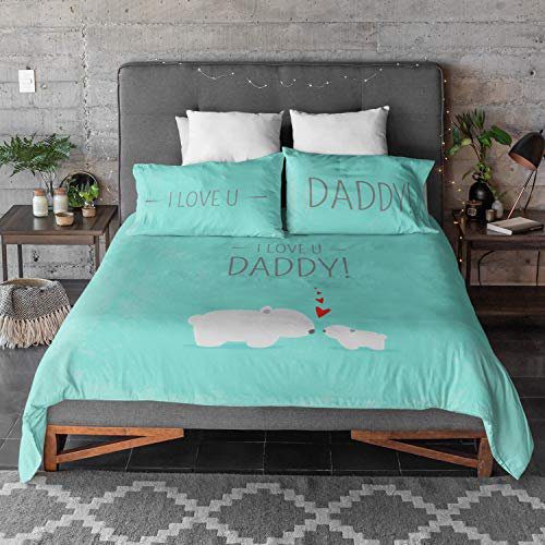 I Love You Daddy Designer Double Bedsheet for Dad with 2 Pillow Covers for Dad - Sky Blue