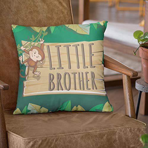 Rakhi Gifts 12X12 inches Canvas Cotton Cushion Cover Little Monkey Brother Printed Raksha Bandhan, Green