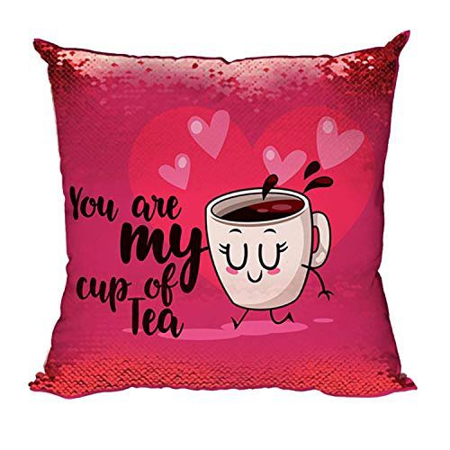 Valentine Couple Gifts for Husband Wife You are My Cup of Tea Magic Sequin Cushion Covers Set of 2 Love Anniversary - 24 x 24 inches