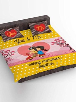 Valentine Gifts You and Me Making Memories Printed King Size Double Bedsheet with 2 Pillow Covers