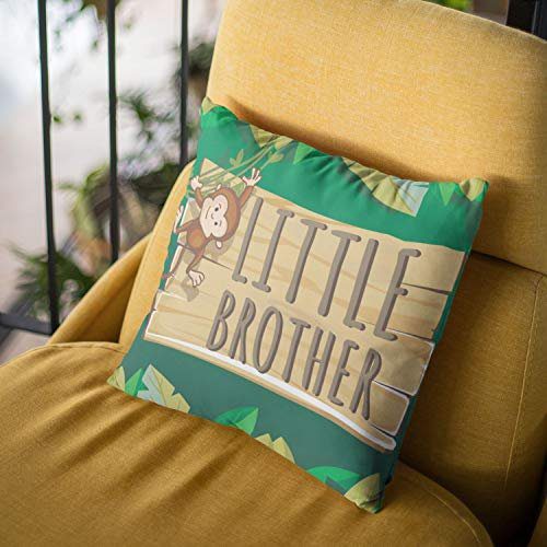 Rakhi Gifts 12X12 inches Canvas Cotton Cushion Cover Little Monkey Brother Printed Raksha Bandhan, Green