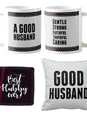 Anniversary Birthday Gifts for Husband Special Romantic, Good Husband Coffee Mugs for Husband Gift Combo Hamper Set of 3 with Mug, Cushion Cover, Coaster