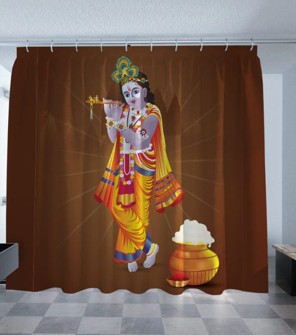 TheYaYaCafe Digital Printed Krishna Ji Temple Curtains for Pooja Room, Curtains for Mandir 2x3 Feet - Cute Krishna