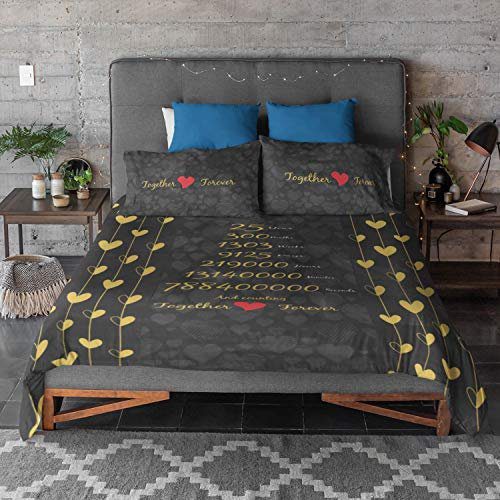 25 Years Together Forever Printed Bedsheet for Couple with 2 Pillow Covers - Black